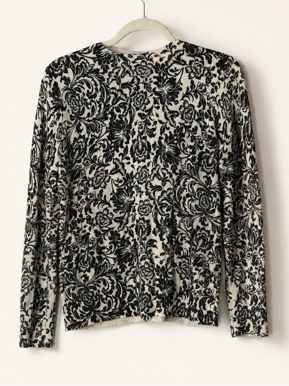 Talbots Damask Metallic Shimmer Cardigan Sweater Black Cream Medium - Picture 5 of 8